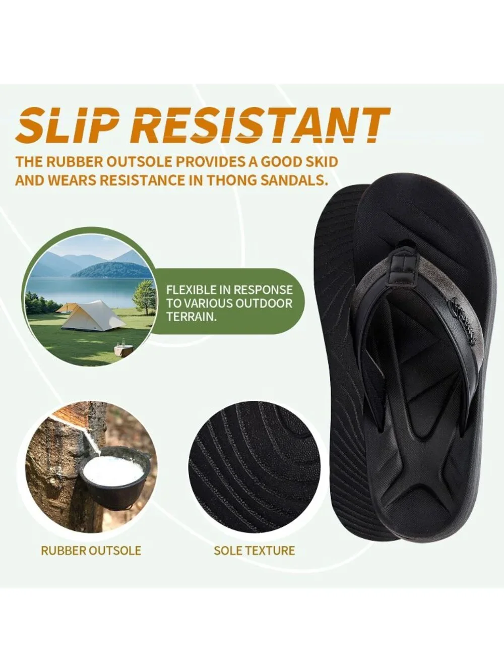 Men's Black Polyurethane Flip Flops Comfortable Outdoor Thong Sandals Casual